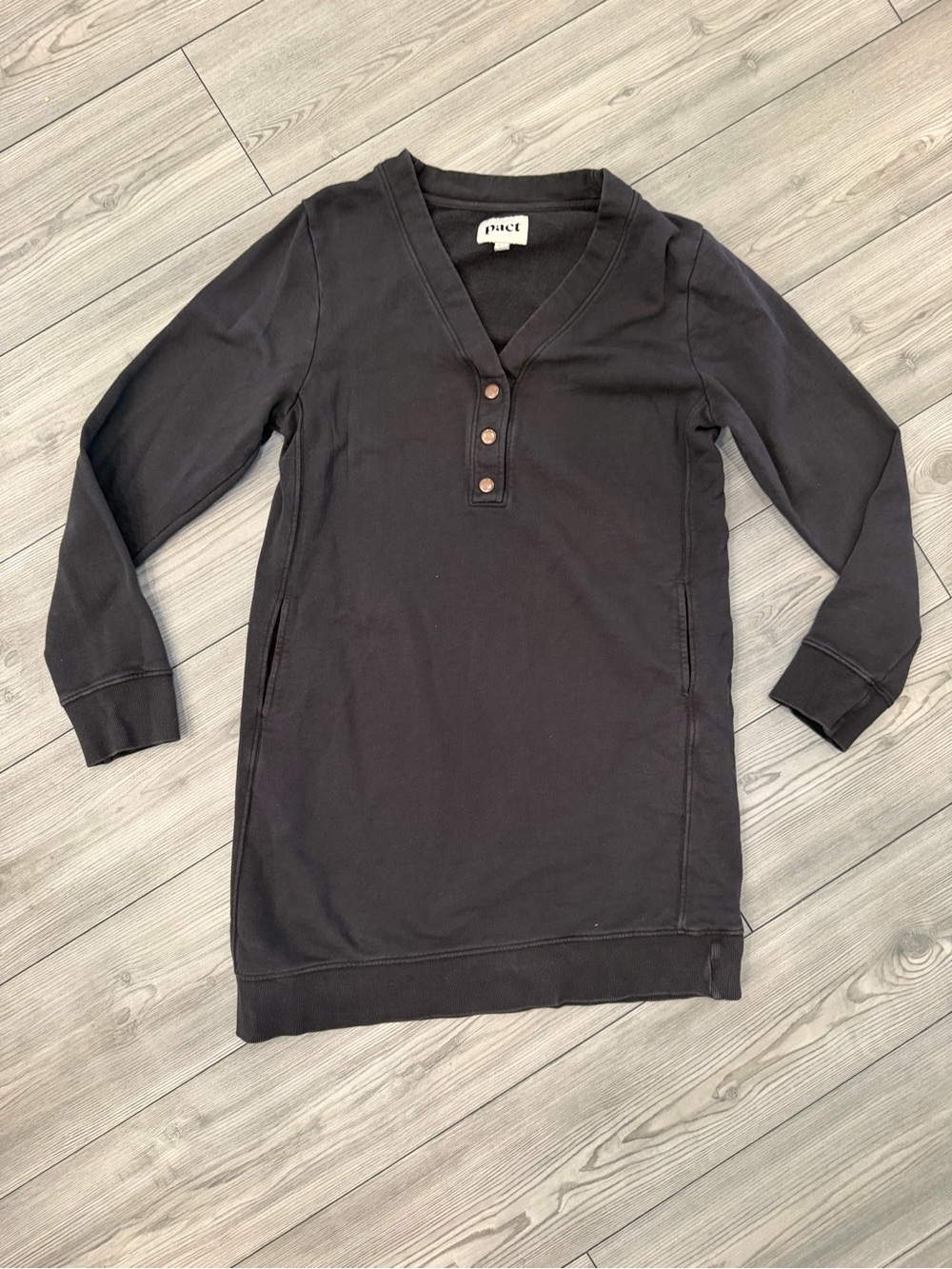 Pact Black Mini Sweat Shirt Dress Size Large
